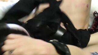 Blonde twink spanks his lover before raw impaling his ass