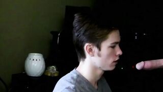 Young men please each other with bareback and sloppy sucking