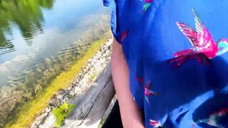 Extremely risky outdoors hand job at lake - People are really close
