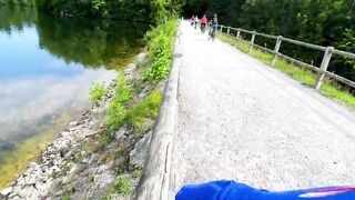 Extremely risky outdoors hand job at lake - People are really close