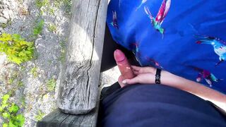 Extremely risky outdoors hand job at lake - People are really close