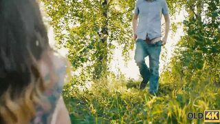 OLD4K. Mature man and his petite lover have Bae sex