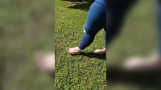 JuicyFeet walking on the grass
