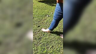 JuicyFeet walking on the grass