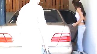 Delectable dark haired gets a jizzed after ride pecker