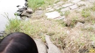 HUNT4K. Tanned and slender belle boned by hunter outdoor
