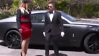 Big Titted blonde Jesse blows and fucks 2 dicks