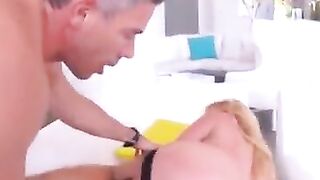 Big Titted blonde Jesse blows and fucks 2 dicks