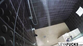 After a filthy pounded session Leya Falcon washes the filth off