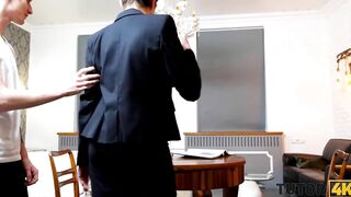 TUTOR4K. Tricky boy manages to drill older tutor into african pantyhose