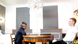 TUTOR4K. Tricky boy manages to drill older tutor into african pantyhose