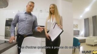 HUNT4K. Clever hunter seduces skinny blonde inside checking out new apartment