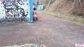 sweet 18 yo was pee into outdoor and had to suck a huge cock