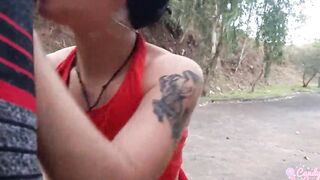 sweet 18 yo was pee into outdoor and had to suck a huge cock