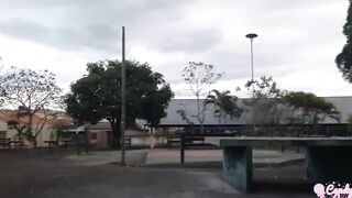 sweet 18 yo was pee into outdoor and had to suck a huge cock