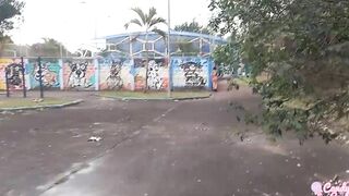 sweet 18 yo was pee into outdoor and had to suck a huge cock