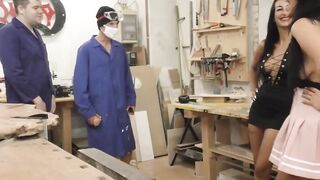Brunettes fucking inside a shop
