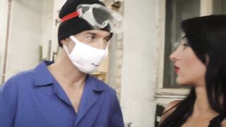 Brunettes fucking inside a shop