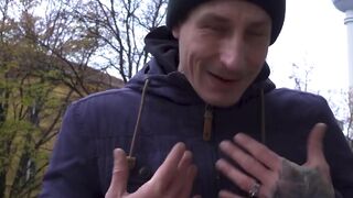 Skinny dark hair double nailed into the park