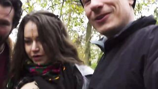 Skinny dark hair double nailed into the park