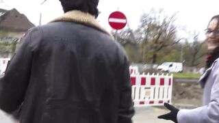 Skinny dark hair double nailed into the park