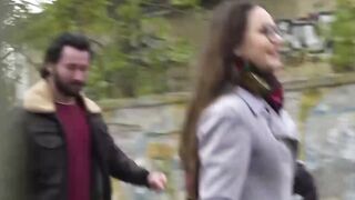Skinny dark hair double nailed into the park