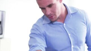 Hunky office manager anally training his new employees