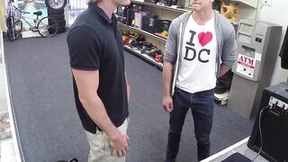 Handsome dude shared by leather clad homo and his friend