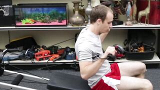 Workout enthusiastic homo exercises in spitroast threesome
