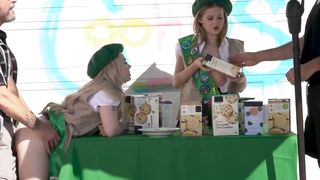 Long haired guy eats a Girl Scouts pussy