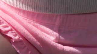Pale and outgoing Japanese fiance outside sex under blue sky