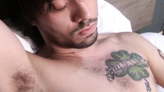 Straight thug Chad Turner strokes his cock to let his cum out of his balls