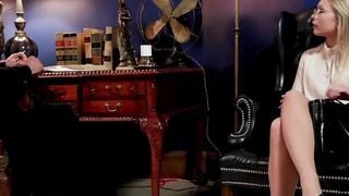 Blonde business woman Dakota James in FFM BDSM sex in The Upper Floor