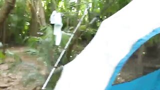 TeenGroupSex.com - Three teen sluts share lucky dude on camping trip