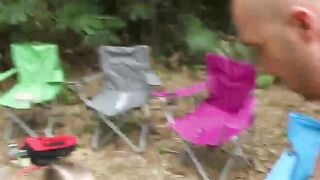 TeenGroupSex.com - Three teen sluts share lucky dude on camping trip
