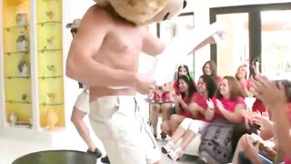 Juicy tits babe deepthroats rock hard BBC cock at CFNM party