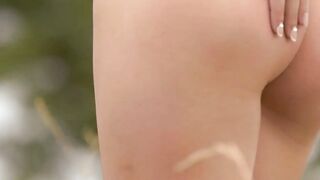 Perfect body brunette Demi Fray shows of her exceptional ass and pussy outdoors