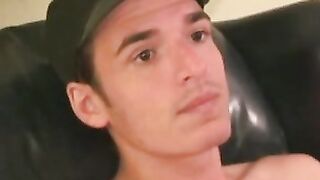 Amateur dude does an interview and cums while jerking off
