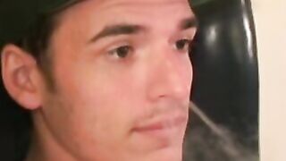 Amateur dude does an interview and cums while jerking off