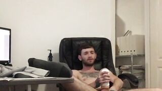 Tattooed twink Jacob Daniels masturbates with fleshlight