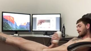 Tattooed twink Jacob Daniels masturbates with fleshlight