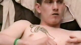 Amateur twink sucks huge dick and deep throats it