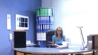 German college girl does three-way inside the staff room