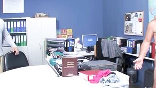 German college girl does three-way inside the staff room