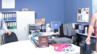 German college girl does three-way inside the staff room