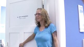 German college girl does three-way inside the staff room
