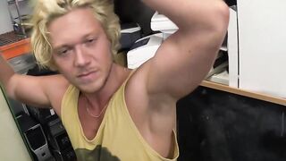 Handsome surfer photoshooting before spitroast in POV