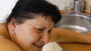 Older fat housewife pounded inside the kitchen