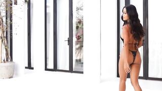 Putri Cinta Wearing Ebony 1-Piece Lusty and Soak at the Pool