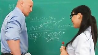Slender Asa Akira fucking inside the classroom with her glasses Bimbo two